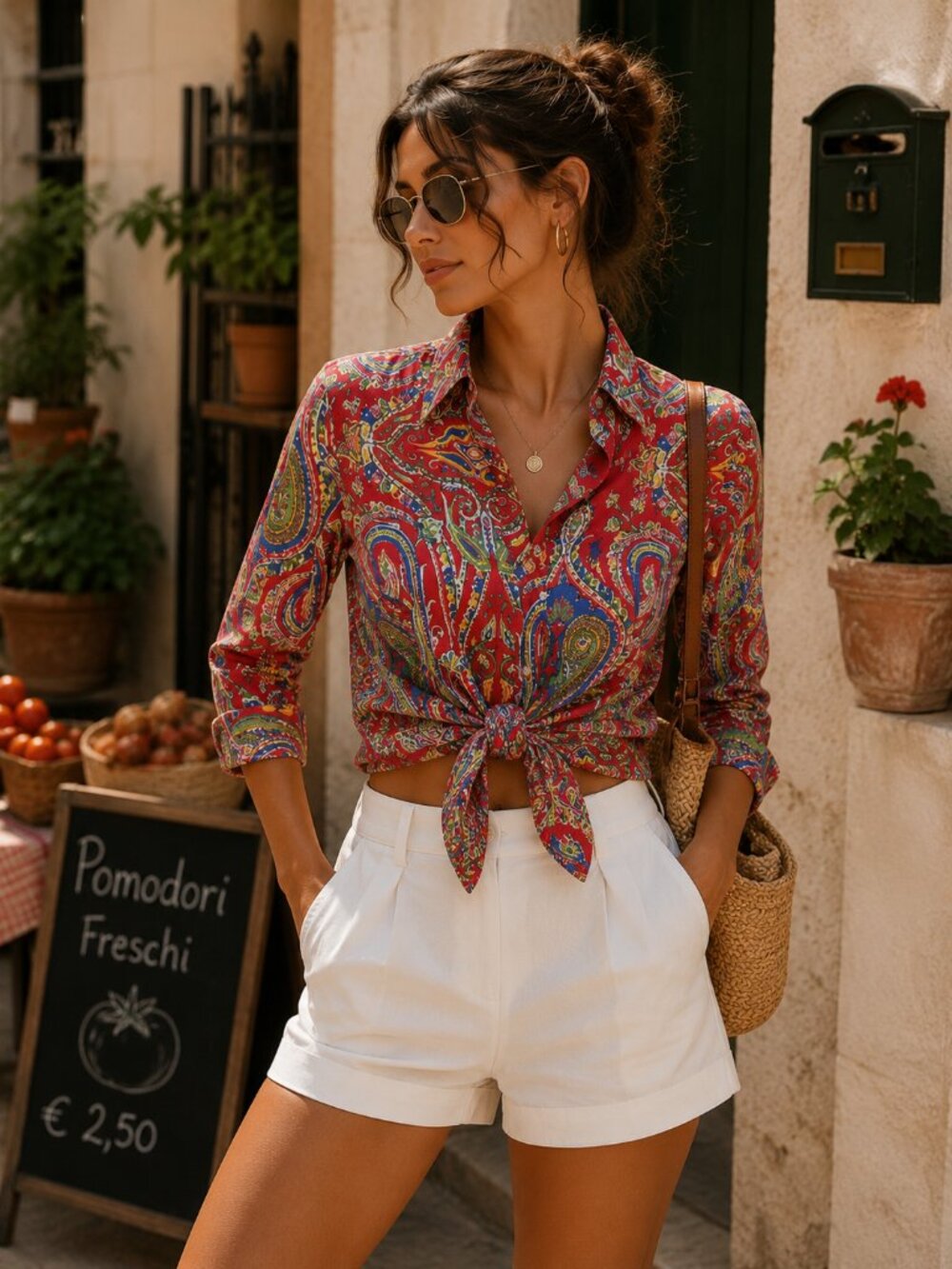 Ralph Lauren Red Paisley Button Down Tomato Girl‎ Italian Summer PS